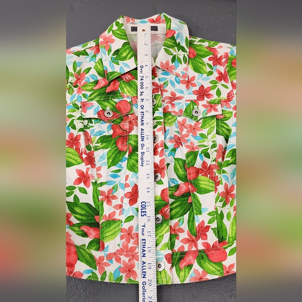 ♥️ LIZ CLAIBORNE WOMEN'S DENIM STYLE FLORAL PATTERN JACKET SIZE P (PETITE) SMALL - Picture 6 of 12
